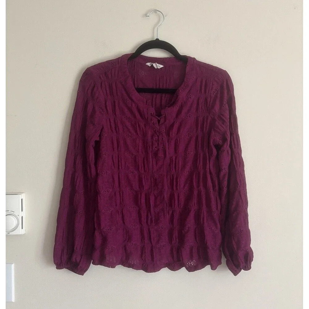 Frye Womens Small Top Purple Corset Textured Long Sleeve Boho Festival Hippie - Picture 1 of 6